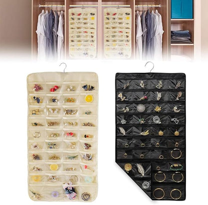 3PCS Hanging Jewelry Organizer with 80 Pocket Double-Sided Jewelry Holder Storage Wall Door Closet Accessories Organizer for Earrings, Necklaces, Rings (White)