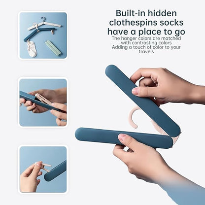 4 Pack Travel Hangers,Foldable Hangers,with Hidden Clips,Lightweight and Portable,Space Saving,Suitable for Skirts, Pants,Suits, Jackets, etc (Blue)