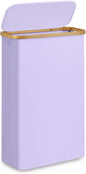 Slim Laundry Basket,60L Laundry Hamper with Lid, Tall Hamper for Laundry,Dirty Cloth Hamper with Bamboo Handle for Towels, Clothes Organizing,Purple
