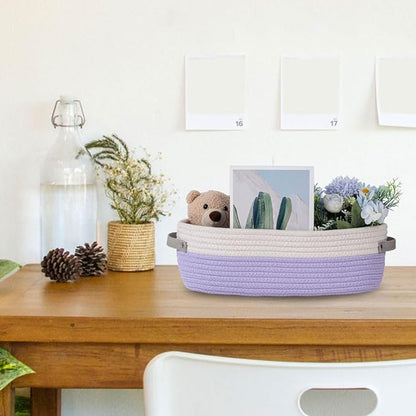 Cotton Rope Woven Basket Toilet Paper Baskets for Organizing Decorative Basket for Boho Decor Small Storage Basket Gift Baskets 13"x5.9"x4" Purple