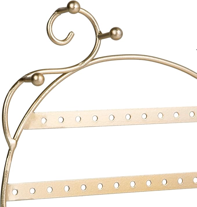 NIKKY HOME Cat Earring Holder Hanging Organizer Stand Metal Jewelry Tree Table Top Ear Stud Holder Tower Rack with Ring Tray and Hook for Girls (80 Holes), Gold