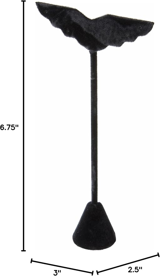 Plymor Black Velvet Wing Shaped, Three Pair Earring Display Stand, 3" W x 1.25" D x 6.75" H (Pack of 2)