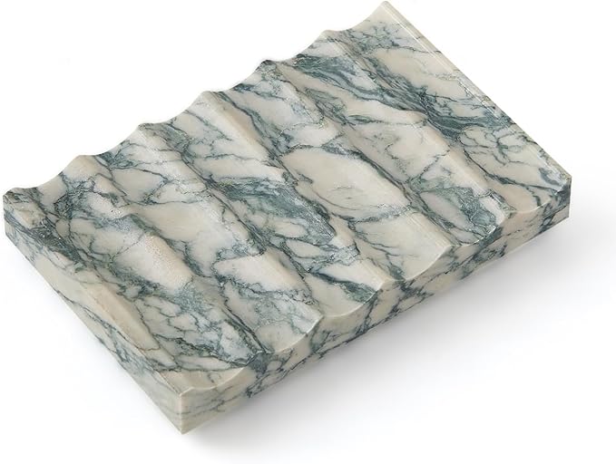 Real Luxurious Natural Marble Soap Dish for Shower,soap Dish for Bathroom,Non-Ceramic/Non-Resin Stone soap Tray（Cyan Green）