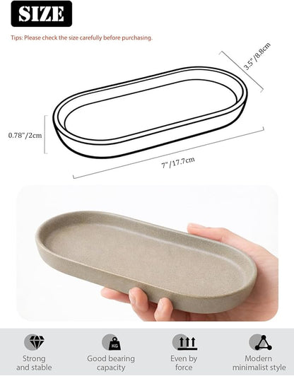 Matte Taupe Ceramic Bathroom Tray for Countertop, Minimalist Vanity Organizer Dish for Perfume, Jewelry & Soap, Oval Decorative Tray for Bathroom Sink, Dresser, Kitchen or Coffee Bar