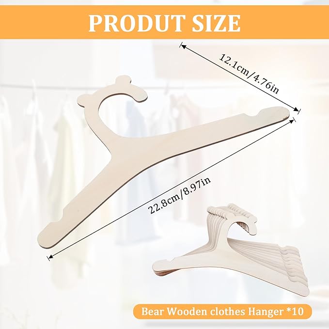 10Pcs Wooden Baby Hangers, Handcrafted Baby Clothes Hanger, Non Slip Coat Hangers for Newborn Shower Nursery and Closet Storage for Coats Pants and Jackets