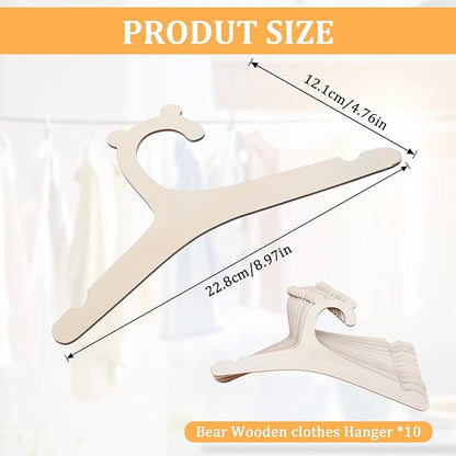 10Pcs Wooden Baby Hangers, Handcrafted Baby Clothes Hanger, Non Slip Coat Hangers for Newborn Shower Nursery and Closet Storage for Coats Pants and Jackets