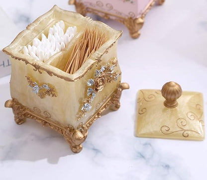 Qtip and Cotton Ball Swab Holder Dispenser Container Organizer Makeup Pads Canister for Bathroom Kitchen Gold