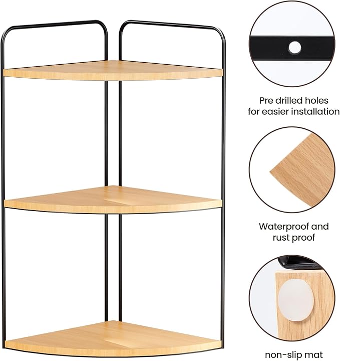 Forest Angle Bathroom Counter Organizer,Countertop Organizer,Vanity Organizers,Bathroom Storage,Bathroom Sink Caddy,Counter Shelf,Corner Counter,Corner Shelves(Black-Burlywood)