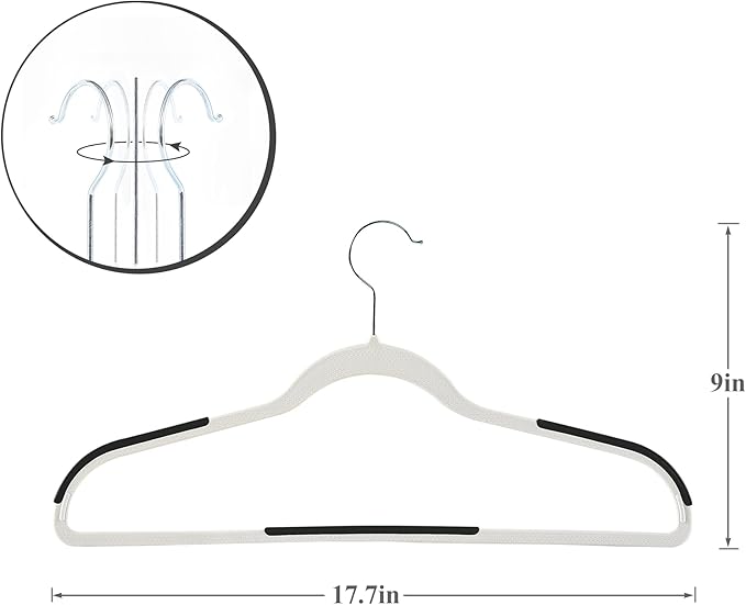 VECELO Non-Slip Clothes Hangers, 25 Pack Heavy Duty Plastic Hangers with 360° Rotating Metal Hook, Space Saving Wardrobe Organizer for Shirts, Coats, Pants, Dresses