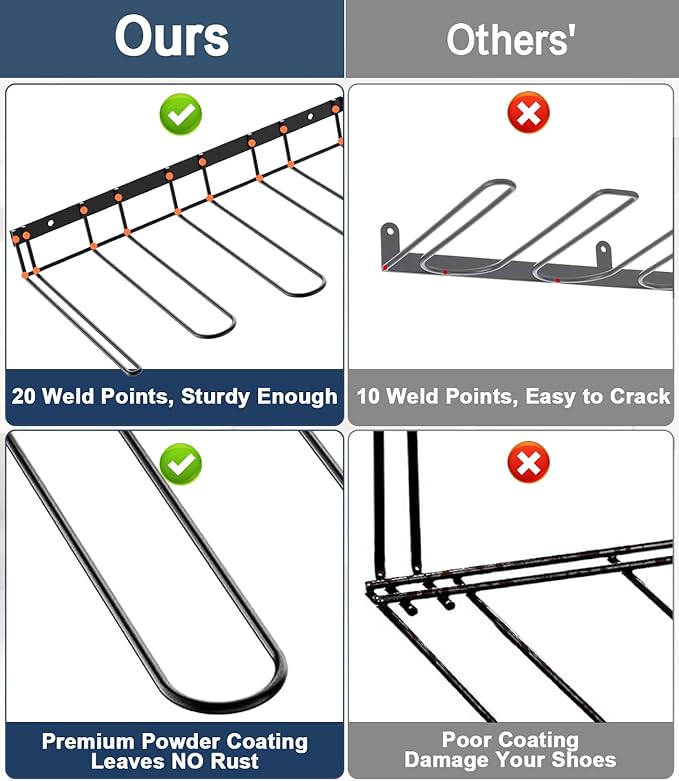 Wader Boot Hanger Wall Mount - (2 Pair) Sturdy Metal Boot Rack, Tall Shoe Holder for Closet, Entryway, Indoor, Garage