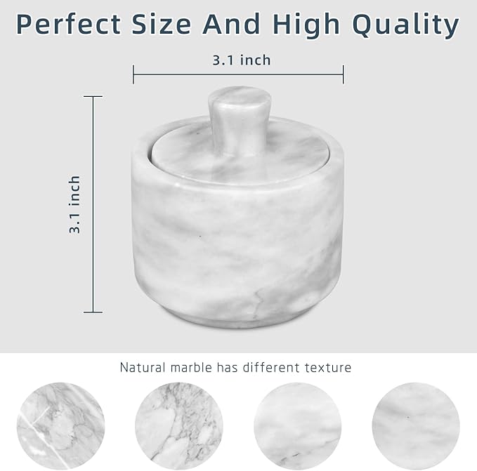Marble Salt Cellar with Lid, White Stone Salt or Pepper Bowl Box Container Jar Holder Well Keeper Dish Pig Crock