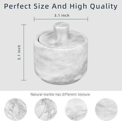 Marble Salt Cellar with Lid, White Stone Salt or Pepper Bowl Box Container Jar Holder Well Keeper Dish Pig Crock