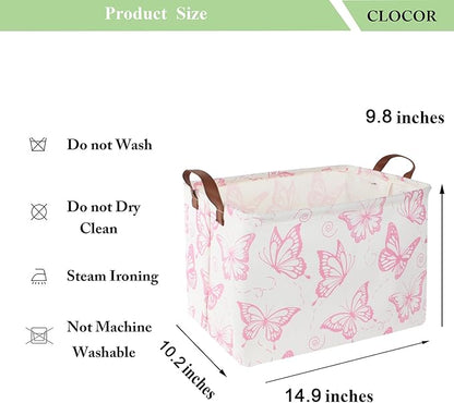 CLOCOR Rectangular Pink Basket, Collapsible Storage Bin, Waterproof Storage Box with Handles, Gift Organizer, Shelf Basket(Pink Butterfly)