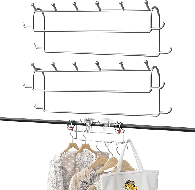 Space Saving Hangers for Clothes: 2 Pack 16 Inch 10 Hooks Magic Hanger Closet Organizer Metal Heavy Duty Hangers for Shirt Coat Pants Skirt Sorting Storage - Silver