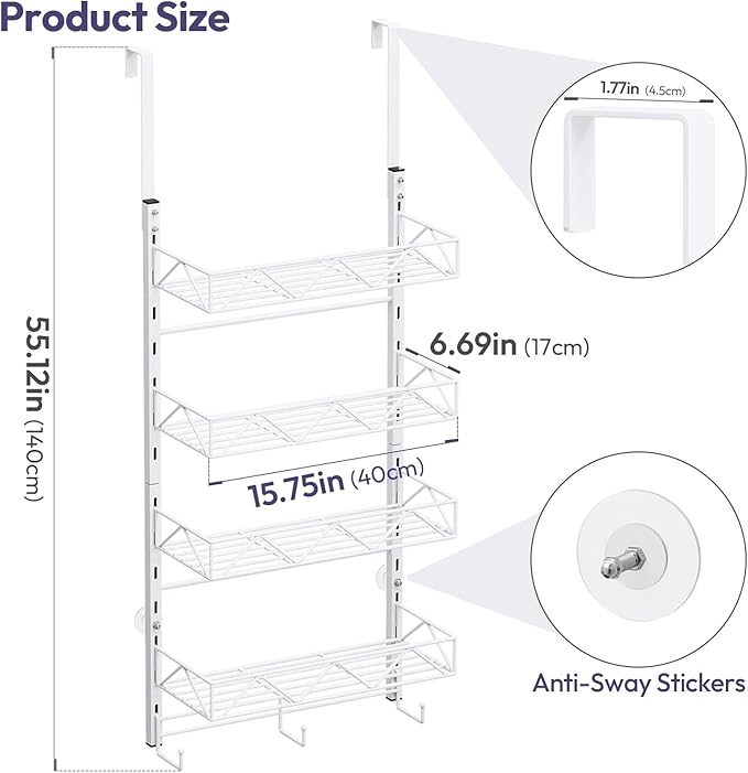 SWTYMIKI Over Door Hat Organizer - 5 Tier Wall Mounted Hat Rack with 4 Adjustable Metal Basket and 3 Hooks, Hanging Baseball Cap Organizer Storage Holds up to 49 Caps for Door, Bedroom, Closet
