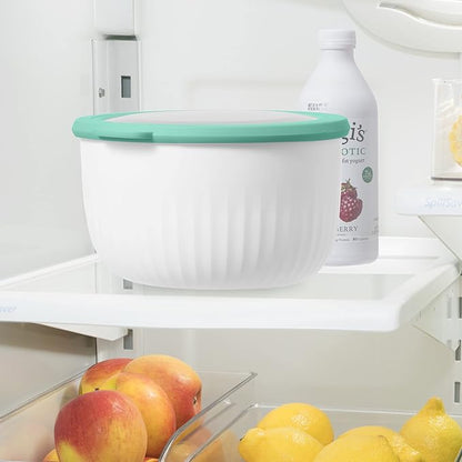 Oggi Prep, Store & Serve Plastic Bowl w/See-Thru Lid- Dishwasher, Microwave & Freezer Safe, (2.6 qt) White/Aqua