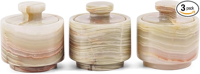 MARBLOUS KRAFTS Marble Salt Cellar with Lid 3" Inch Green Salt Jar & Table Salt Storage For Kitchen Countertop, Ideal Mother’s Day Gift for Mom, Salt Container, Salt Dish & Sugar Bowl For Table