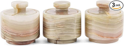 MARBLOUS KRAFTS Marble Salt Cellar with Lid 3" Inch Green Salt Jar & Table Salt Storage For Kitchen Countertop, Ideal Mother’s Day Gift for Mom, Salt Container, Salt Dish & Sugar Bowl For Table
