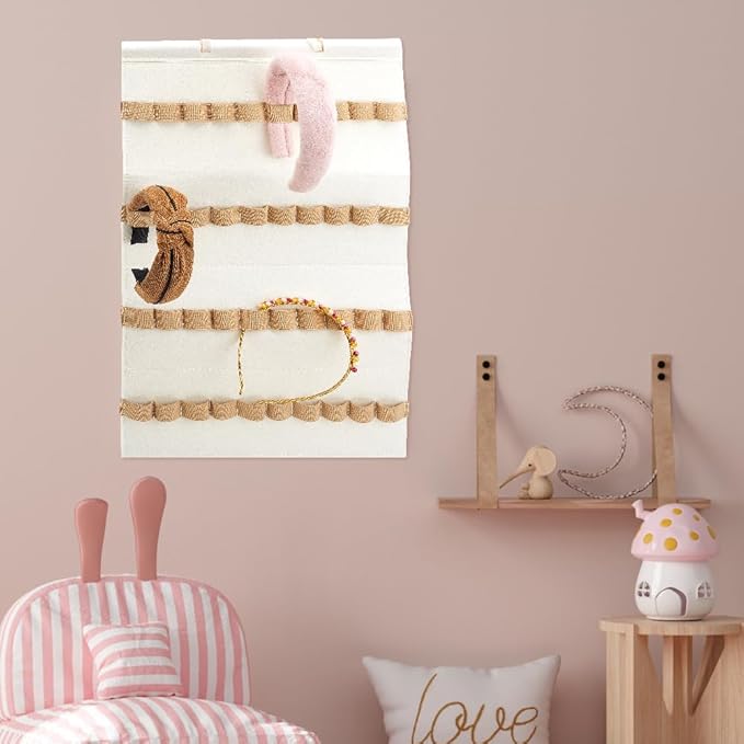 Felt Hanging Headband Holder with 40 Elastic Hair Bows Organizer White Wall Headbands Display Storage Ribbon Hair Hoops Hairbands Hair Accessory Holder Wall Hanging Decor for Home Women