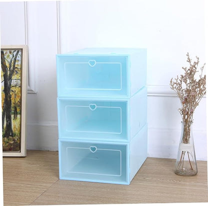 6pcs Transparent Clamshell Shoe Storage Box Capacity Organizer for Easy Access Plastic Design for Sneakers and Seasonal Footwear Heart Blue Color