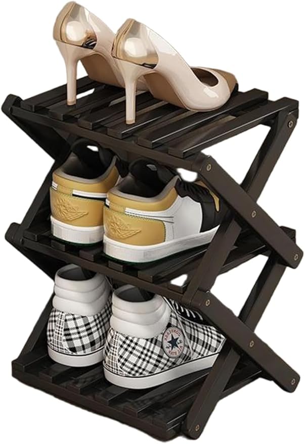 YYW Bamboo Shoe Rack for Entryway, Free Free Standing Shoe Racks Shelf Closet, Foldable Vertical Shoe Storage Organizer for Living Room