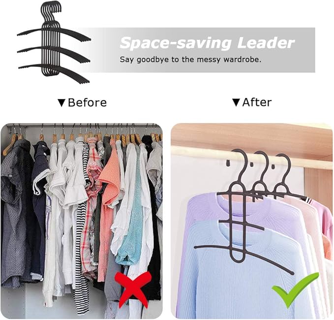 upra Shirt Hangers Space Saving Plastic 10-Pack, Durable Multi-Functional Non-Slip Clothes Hangers Closet Organizers, for Coats Jackets Pants Dress Scarf, Dorm Room/Apartment Essentials