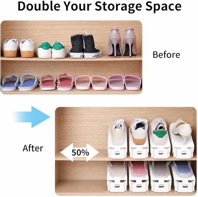 Antigo Shoes Slots Organizer for Closet, Adjustable Shoe Rack Organizador De Zapatos for Closet Organization, Shoe Storage Shoe Holder Space Saver for Entryway(12 Pack)(White)