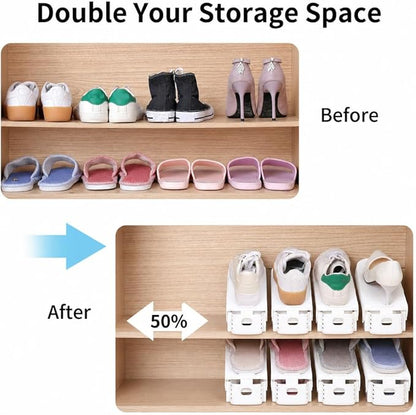 Antigo Shoes Slots Organizer for Closet, Adjustable Shoe Rack Organizador De Zapatos for Closet Organization, Shoe Storage Shoe Holder Space Saver for Entryway(12 Pack)(White)