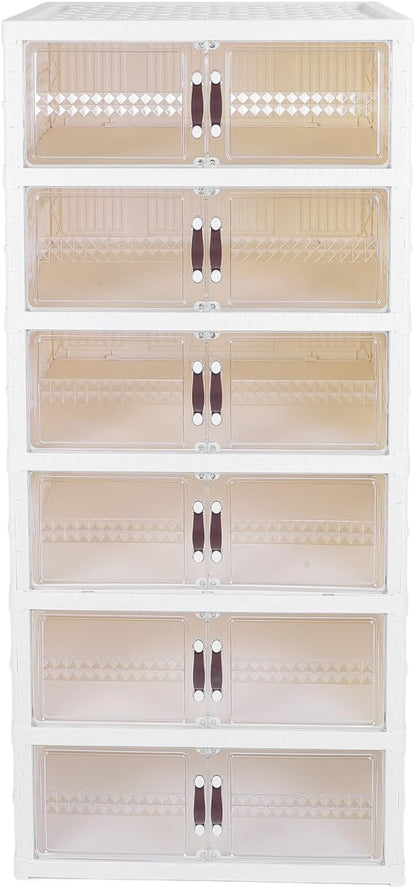 Zerodis Boot Shoe Boxes Box Multi Layer Foldable Shoe Organizer with Magnetic Door for Organizing Shoes Shoe Storage Box Stackable Plastic Shoe (6 Layers)