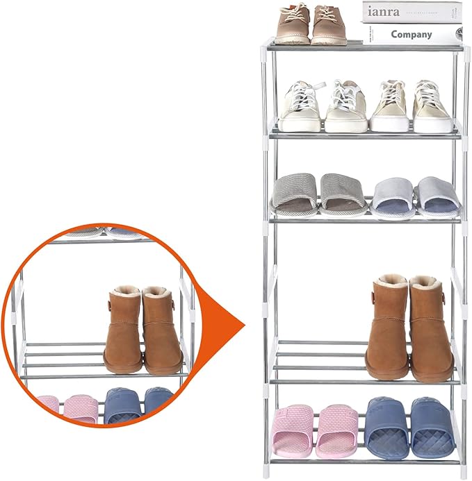 Small Shoe Rack, Narrow Stackable Shoe Shelf Organizer for Entryway, Doorway and Bedroom Closet (4-Tier, White)