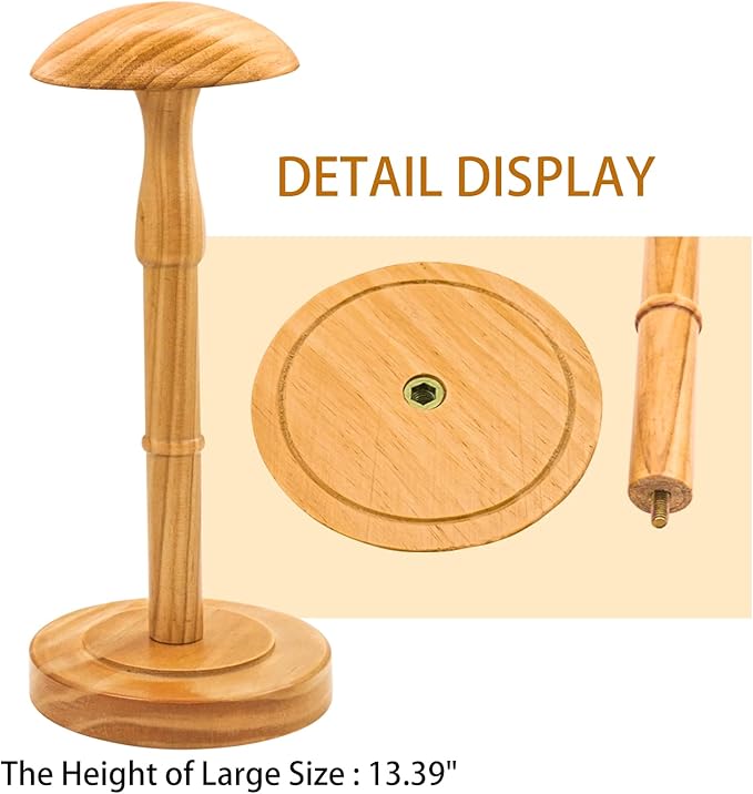 Freestanding Hat Stand, Tabletop Hat Rack, Wood Display Stand Holder for Caps and Wigs (Natural)(One Piece)