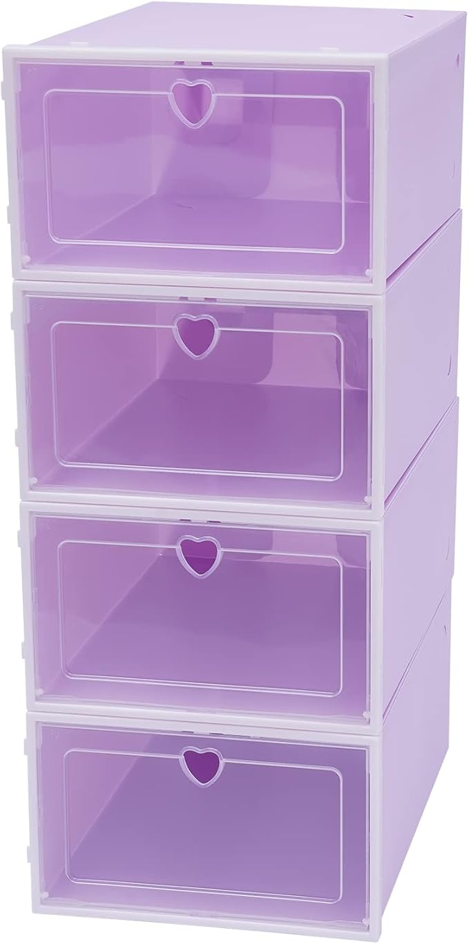 20 PCS Shoe Storage Boxes,Clear Plastic Colorful Shoebox Stackable Shoe Organizer Foldable Display Box Container Closet Shelf Display Case Ventilation