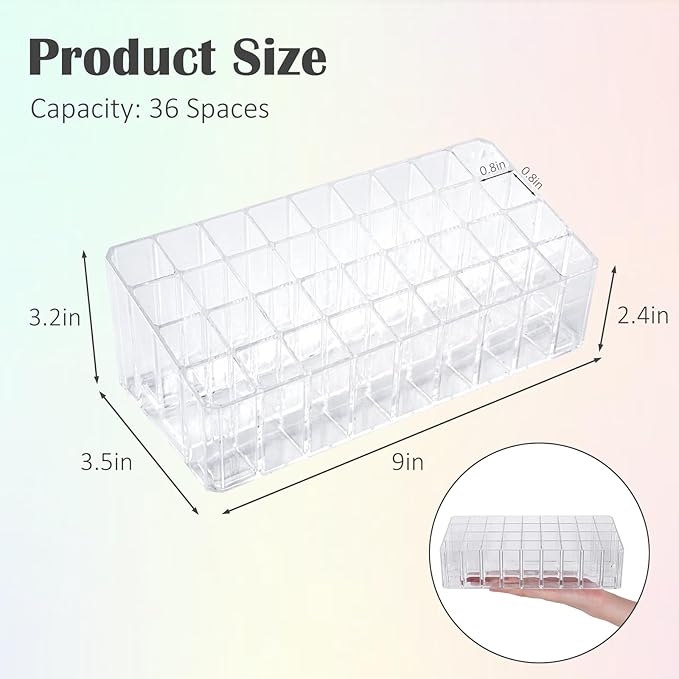 Rollerball Perfume Organizer, Beauty Scent Holder, 36 Space Clear Acrylic Perfume Organizer Refillable Container Tall Scented Oil Storage Display Case, Makeup Lipgloss Lipstick Display Case