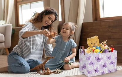 Sanjiaofeng Rectangular Kids Basket Butterfly Storage Bins,Girls Storage Basket with Handles.Clothers,Toys,Books,Kid's Gifts Bins. (Purple Butterfly)