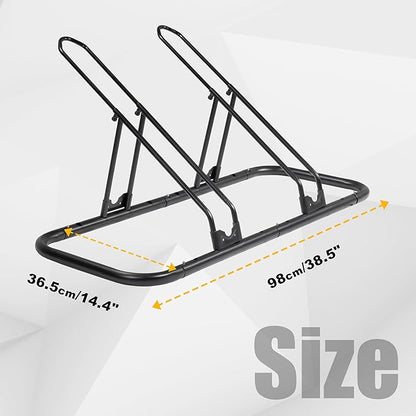 CyclingDeal Bicycle Floor Parking Rack Stand - for Mountain MTB Road Bike - Indoor Home Garage Storage - Adjustable 2 Bikes