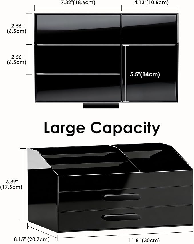 ProCase Cologne Organizer with Drawer, Acrylic Perfume Holder & Bathroom Countertop Organizer for Men & Women, Dresser Vanity Storage for Cologne, Perfume and Skincare -2 Layer