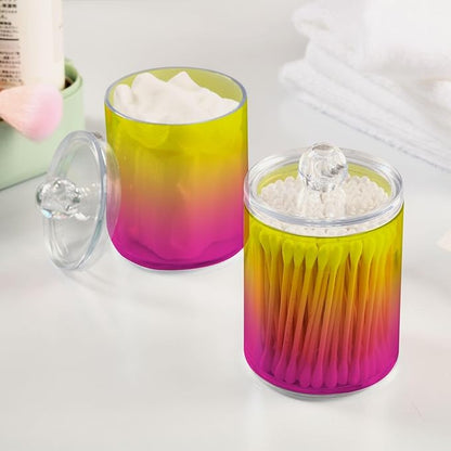 Yellow Ivory Pink Qtip Dispenser Apothecary Jars Bathroom Qtip Holder Storage Canister Plastic Jar 10 Oz for Cotton Ball Swab Round Pads Floss 2pcs