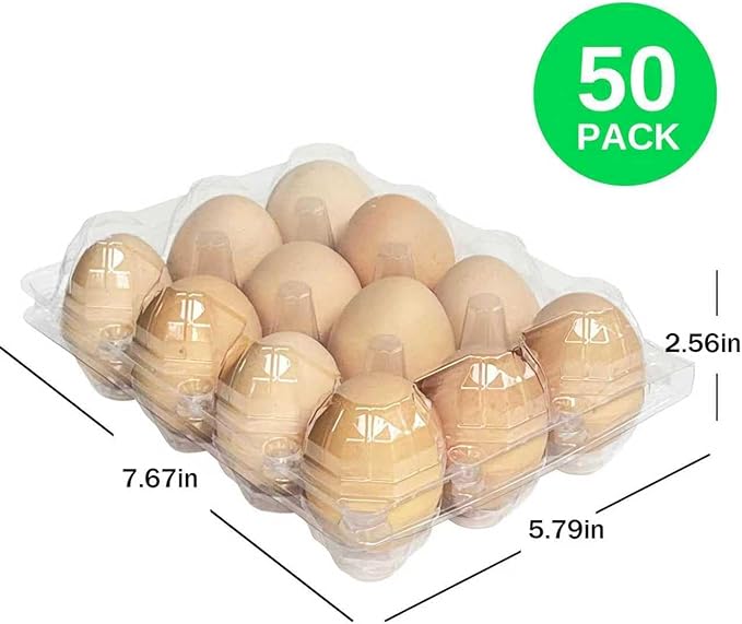 50-Pack of 12-Count Plastic Egg Cartons – Bulk Clear Reusable Egg Containers Holds Chicken Eggs | Egg Cartons Cheap Bulk, Eggs 12 Count,Suitable for farms, markets and families.