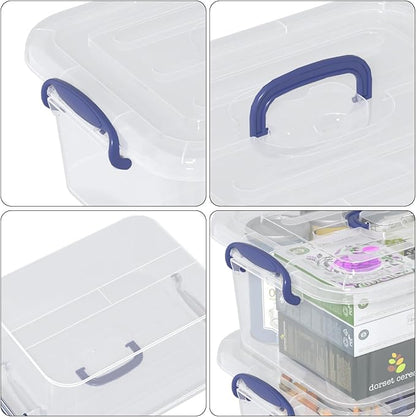 8 Quart Plastic Latching Boxes with Handles, Clear Storage Tote with Lids, 2 Packs