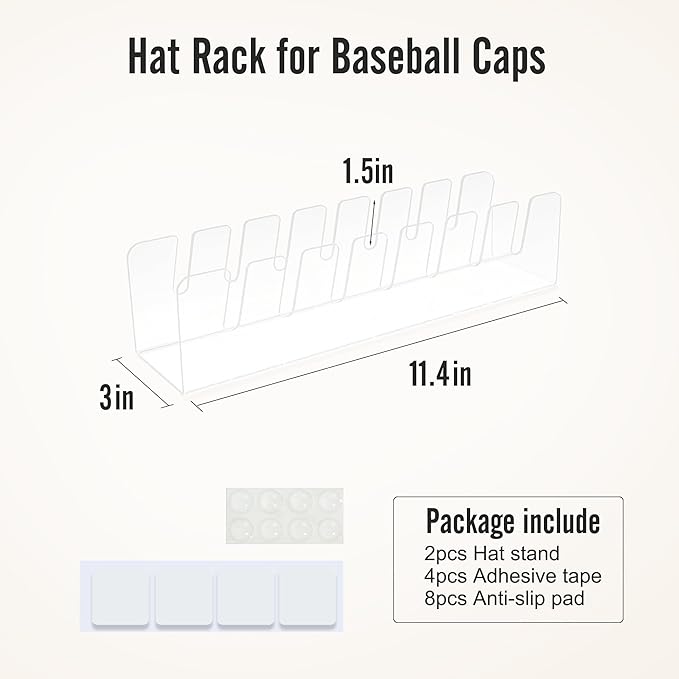 Hat Stand for Baseball Caps Display and Organizer, 2Pack Acrylic Hat Organizer for Closet, Hat Racks Storage for Bedroom, Dresser (Square), clear