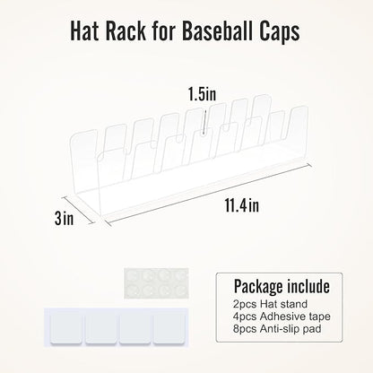 Hat Stand for Baseball Caps Display and Organizer, 2Pack Acrylic Hat Organizer for Closet, Hat Racks Storage for Bedroom, Dresser (Square), clear