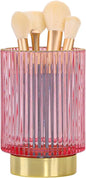 Vintage Makeup Brush Holder Organizer,Dresser Glass Brushes Holder,Vanity Cosmetic Brush Holder,Desktop Crystal Eyeliners Eyebrow Pencil Storage Cup Holder for Countertop (Large Pink)