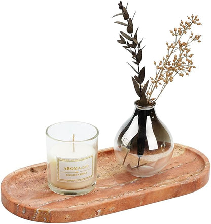 Koville Turkish Natural Travertine Tray, 12"x6" Vanity Decorative Marble Wabi Sabi Decor for Home, Countertop Organizer, Catchall for Perfume, Candles, Jewelry Dish