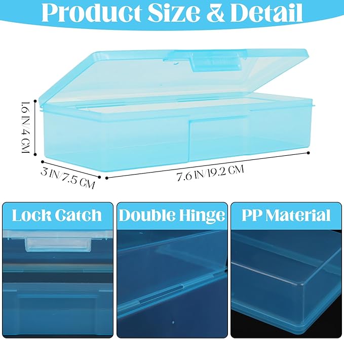 Clear Plastic Nail Storage Box - 12 Pack Small Organizer Case for Manicure Pedicure Kits, Nail Art Accessories, Beads, Business Cards & Crafts, Rectangle Box for Small Parts 7.6 x 3.1 x 1.6 in (Blue)