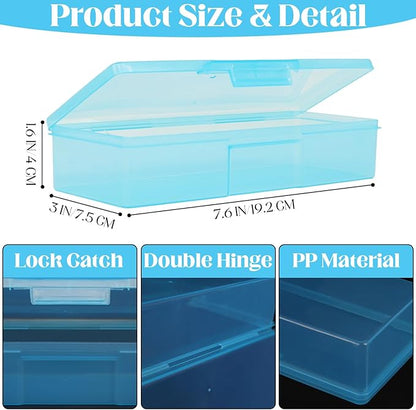 Clear Plastic Nail Storage Box - 12 Pack Small Organizer Case for Manicure Pedicure Kits, Nail Art Accessories, Beads, Business Cards & Crafts, Rectangle Box for Small Parts 7.6 x 3.1 x 1.6 in (Blue)