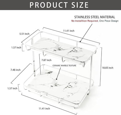 Bathroom Organizer Countertop Perfume Organizer Makeup Organizer Cosmetics Storage Display Rack Vanity Tray Dresser Stainless Steel Gold Shelf White Marble Ceramic Tray (2 Tier L-Sliver) | Perfume Organizer, Makeup Organizer, Cosmetics Storage, Vanity ...