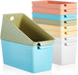 Mumufy 12 Pcs Book Bins for Easy Access Storage Basket Sturdy Book Storage Containers and Organization for Home Use, 11.2 x 5 x 5 Inch, 5 Colors
