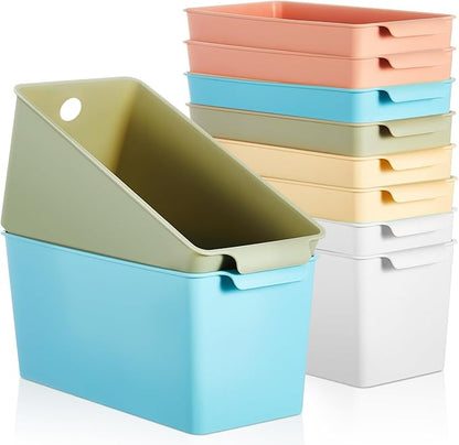 Mumufy 50 Pcs Book Bins for Easy Access Storage Basket Sturdy Book Storage Containers and Organization for Home Use, 11.2 x 5 x 5 Inch, 5 Colors