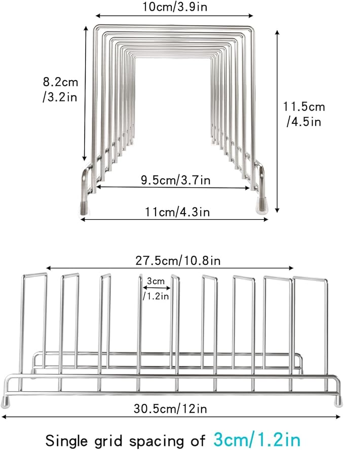 YQh 2 pieces，Kitchen Cabinet Organizer Rack for Cutting Boards, Bakeware, and Pan Storage, Stainless Steel
