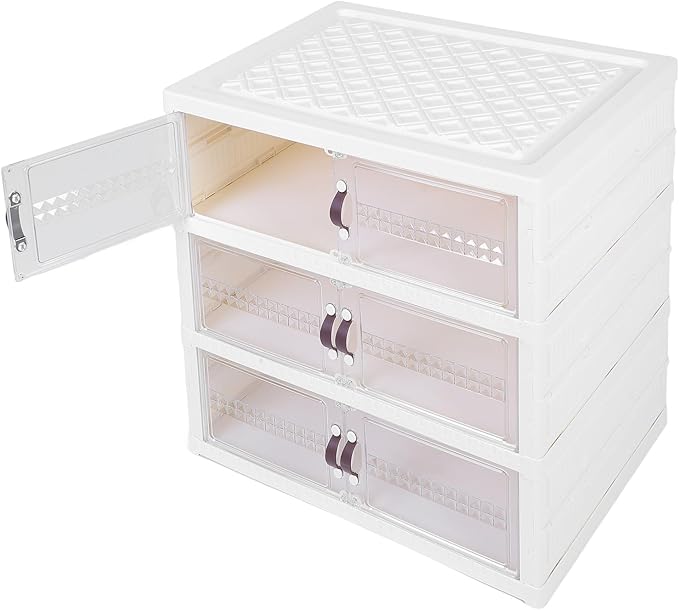 Zerodis Boot Shoe Boxes Box Multi Layer Foldable Shoe Organizer with Magnetic Door for Organizing Shoes Shoe Storage Box Stackable Plastic Shoe (3 Tier)